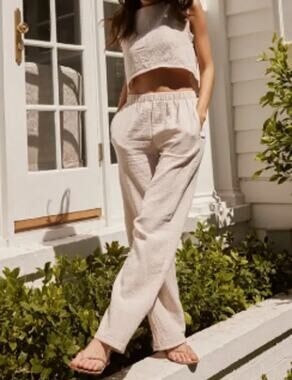 Sunday Ritual Olga Top Pants Set Beige Gauze Resort Coastal Lounge